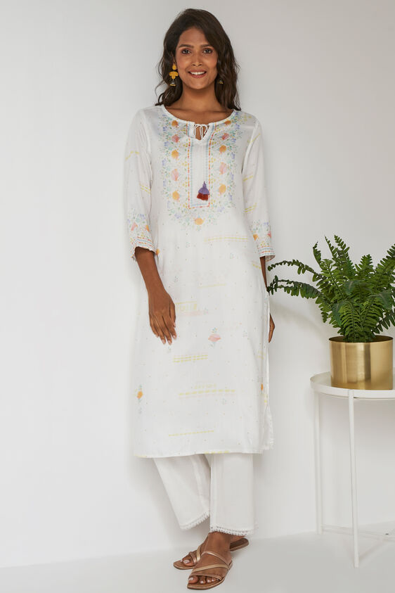 White Abstract Kurta, White, image 3